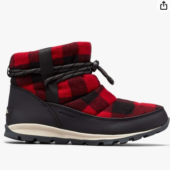 NEW SOREL WHITNEY SHORT BOOT IN DAHLIA - RED PLAID SZ 9 - Picture 2 of 7